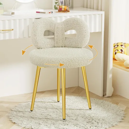Miniatura 12 de ROOMTEC Silla de tocador giratoria con respaldo, silla de escritorio tapizada para niñas, tocador de maquillaje moderno para dormitorio, sala