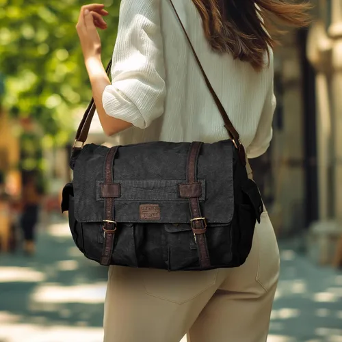 Miniatura 2 de Bolsa bandolera de hombro de lona LEATHER VILLAGE para hombres y mujeres – Elegante bandolera estilo mochila para oficina, viajes y uso diario