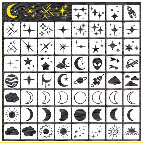 Plantillas de estrellas y nubes y lunas para pintar, plantilla de pintura espacial para pared, tarjetas, manualidades, plantilla de estrellas