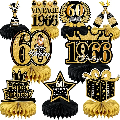 Miniatura 10 de 9 piezas de decoración de cumpleaños 70 para hombres y mujeres, centros de mesa de nido de abeja de feliz cumpleaños 70, decoración de mesa de 70