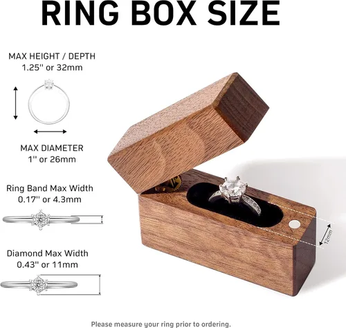 Miniatura 6 de Wislist Caja de anillos de compromiso de madera pequeña y delgada para propuestas boda madera de nogal