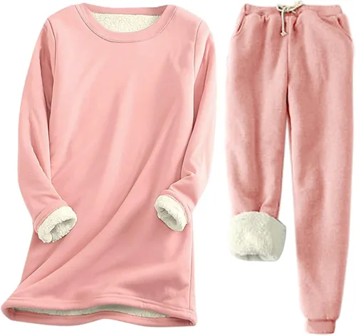 Stessotudo Lounge Sets for Women Casual Sherpa Fleece Lined Pant Sets Long Sleeve Plus Size Cozy Warm Winter Matching Sets
