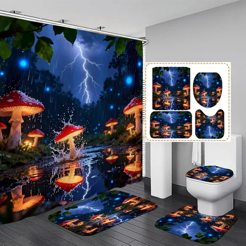 Miniatura 2 de Juego de 4 cortinas de ducha con diseño de hongos e iluminación