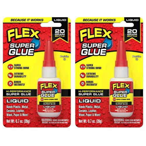 Flex Super Glue Líquido, Botella de 20 Gramos, Pack de 2, Transparente, Enlace Instantáneo, Secado Rápido, Adhesivo de Cianoacrilatos, Punta de