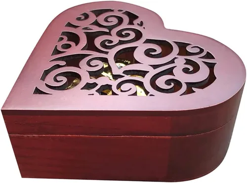 Miniatura 4 de BinkeGG Caja de música de madera con forma de corazón hueco con mecanismo musical Sankyo, melodía: Howl's Moving Castle (Merry Go Round of Life)