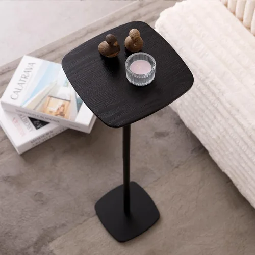 Miniatura 6 de Mesa auxiliar de pedestal, mesas pequeñas para bebidas, soporte de pedestal, mini mesa auxiliar cuadrada negra, mesas de café de Martini, mesa Negro