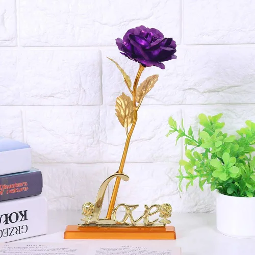 Miniatura 6 de Flor de lámina de oro de 24 quilates con lámina de oro artificial, regalo romántico para decoración de mesa del hogar ()