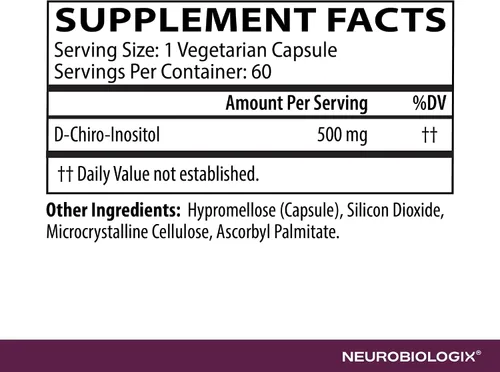 Miniatura 4 de Neurobiologix D-Chiro Inositol 500 MG, suplemento de inositol de alta potencia, equilibrio energético y hormonal para mujeres y hombres, apoya