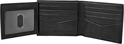 Miniatura 3 de Fossil Cartera de hombre de cuero Ingram de doble pliegue con bloqueo RFID y solapa para identificación, negro, (Modelo: ML3784001)