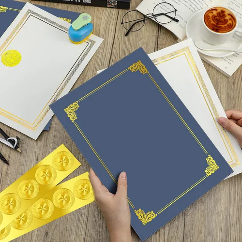 Miniatura 7 de Epakh El kit de certificado de 72 piezas incluye 24 titulares de certificados y 24 papeles, 24 calcomanías de sellos de premio, cubiertas de Azul