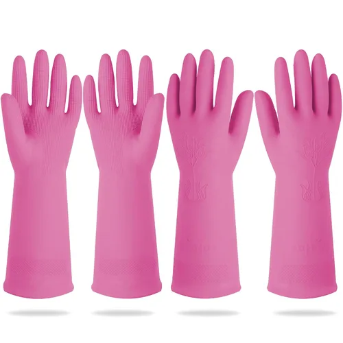 Miniatura 16 de DABOGOSA Mamison 2 pares de guantes de goma impermeables reutilizables para limpieza de lavavajillas para el hogar, guantes de cocina