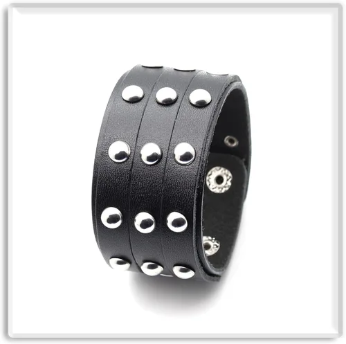 Miniatura 5 de Xusamss Pulsera de cuero ancho con remache de tres filas punk rock