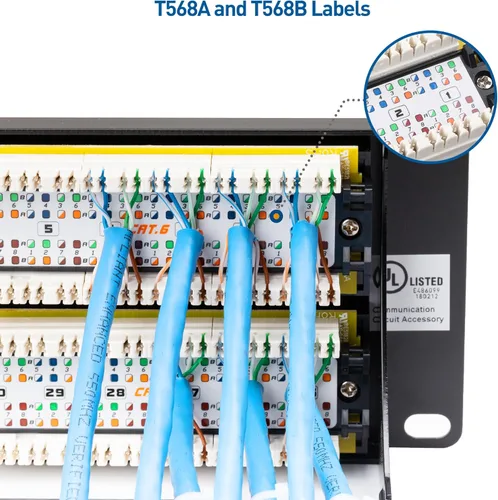 Miniatura 4 de Cable Matters - Panel de conexión de 48 puertos para montaje en rack o montaje en pared de 19 pulgadas con barra de soporte, panel de conexión