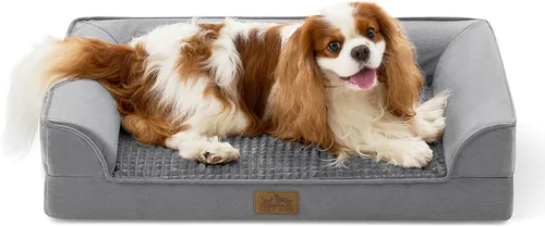 Miniatura 20 de COZY KISS Camas ortopédicas para perros de tamaño grande, sofá XL para mascotas con forro impermeable, sofá de espuma para mascotas de hasta 100 Gris