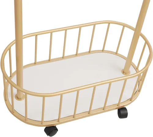 Miniatura 6 de Perchero de Ropa Dorado con Ruedas Perchero Rodante con Cesta de Almacenamiento Perchero de Abrigos de Metal Móvil Soporte Perchero Moderno
