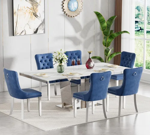 Miniatura 89 de Juego de mesa de comedor extensible de 5 piezas, juego de mesa de comedor extensible de estilo granja para 4, mesa de cocina expandible de madera
