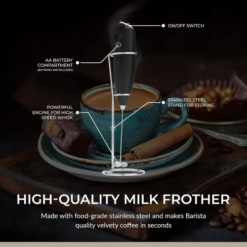Miniatura 6 de Chefwave Potente espumador de leche eléctrico con soporte Espumador de leche mezclador de bebidas de mano y batidor de matcha
