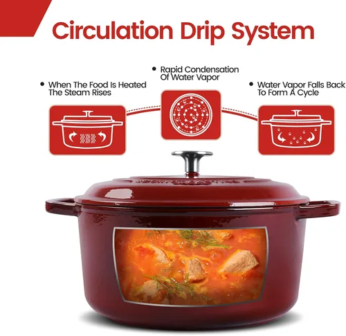 Miniatura 2 de EDGING CASTING Olla de horno holandés de hierro fundido esmaltada con tapa, horno holandés para hornear pan de masa madre redondo con asa doble, 6