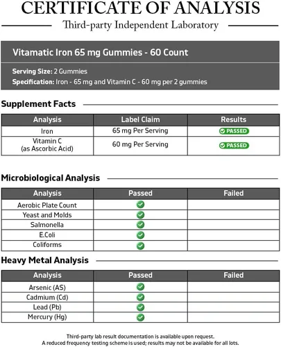 Miniatura 3 de Vitamatic Suplemento de gomitas de hierro de 65 mg para mujeres y hombres, 60 gomitas veganas, vitaminas de gomitas de hierro de gran sabor