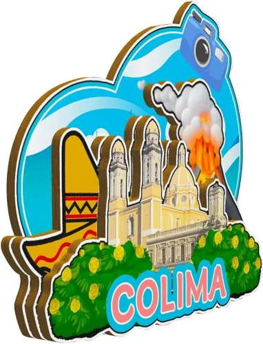 Miniatura 2 de Colima - Imán de madera para nevera, diseño de México, monumentos en 3D, recuerdos coleccionables, decoración hecha a mano -2062