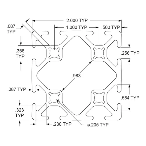 Miniatura 2 de 8020, 2020, Serie 10, 2 pulgadas x 2 pulgadas, extrusión de aluminio con ranura en T, riel de barra de ranura lineal extruido 80/20