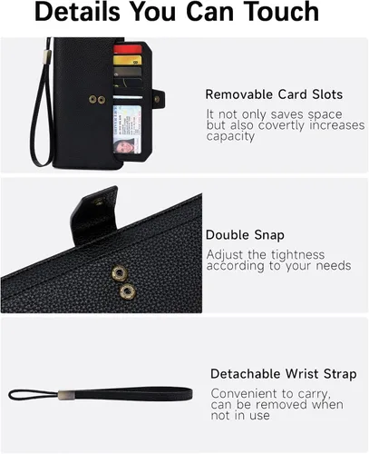 Miniatura 5 de GOIACII Cartera para mujer de gran capacidad con bloqueo RFID para mujer, tarjetero de embrague para teléfono, cartera larga de viaje, A03 negro