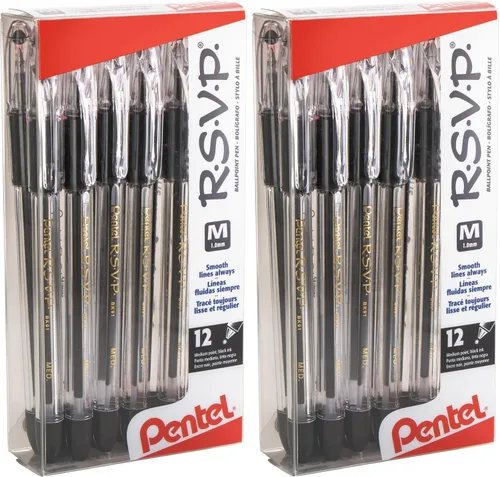 Miniatura 8 de Pentel RSVP - Bolígrafo (0.039 pulgadas), línea media, tinta negra, paquete de 12 (BK91PC12A)