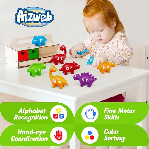 Miniatura 7 de Aizweb Juguetes de aprendizaje del alfabeto, juego de letras a juego de clasificación de colores de dinosaurios para niños pequeños, actividades
