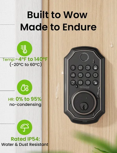 Miniatura 8 de GHome Smart cerradura inteligente para puerta KD30, cerrojo inteligente con huella dactilar para puerta delantera, cerradura de puerta de entrada