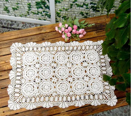Miniatura 8 de Damanni Camino de mesa rectangular de algodón hecho a mano con encaje de ganchillo, tapetes individuales, bufanda decorativa para tocador, 19 x 24