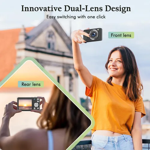Miniatura 2 de Cámara digital 4K para fotografía con lente frontal y trasera, cámara de enfoque automático de 48 MP con flash, antivibración y zoom de 16X
