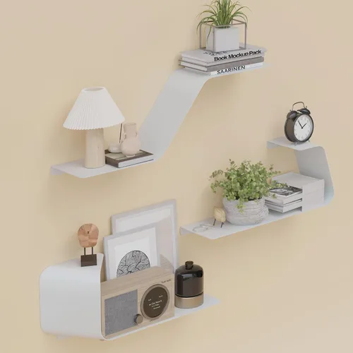 Miniatura 11 de Sttoraboks Estantes flotantes, juego de 3 estantes de metal montados en la pared con diseño único para almacenamiento en la pared, estante