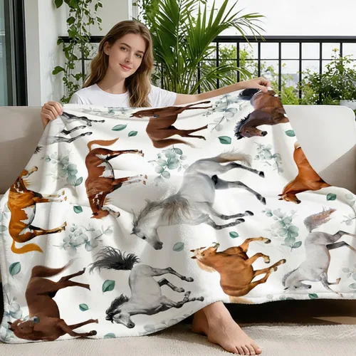 Miniatura 2 de Mantas de Caballo Regalos para Niñas y Niños, Manta de Franela Floral Ultra Suave para Decoración de Sofá/Sofá/Viajes/Campamento, Regalos
