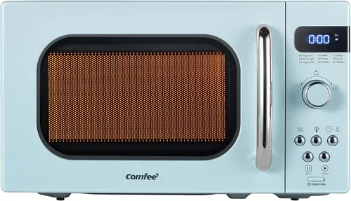 Miniatura 12 de COMFEE' Horno de microondas pequeño retro con tamaño compacto, 9 menús preestablecidos, plato giratorio con memoria de posición, función