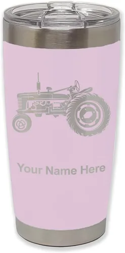 Miniatura 25 de LaserGram Vaso aislado al vacío de 20 onzas, Old Farm Tractor, grabado personalizado incluido (negro)