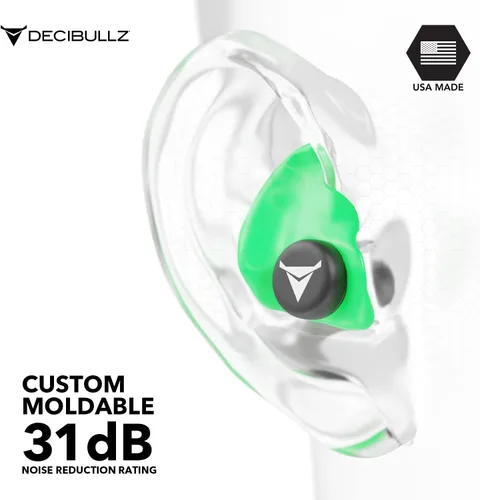 Miniatura 4 de Decibullz - Tapones para oídos moldeables a medida, 31 dB NRR más alto, protección auditiva cómoda para disparar, viajar, trabajar y conciertos Verde