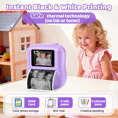 Miniatura 2 de Cámara de impresión instantánea para niños, regalos de Navidad y cumpleaños para niños y niñas de 3 4 5 6 7 8 9 10 11 12 años, cámaras de Púrpura