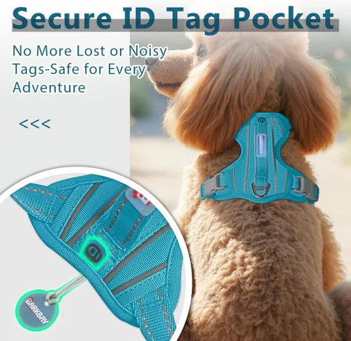 Miniatura 3 de BARKBAY Arnés Oxford sin tirones para perro con bolsillo para etiqueta de identificación, resistente, reflectante, fácil control para perros grandes