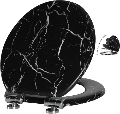 Miniatura 8 de Angel Shield - Asiento para inodoro de mármol con madera moldeada duradera con cierre silencioso, fácil de limpiar, bisagras de liberación rápida