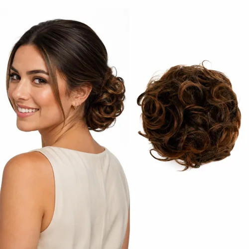 Miniatura 13 de CAISHA Postizo Grande Scrunchy Recogido Peinado Nupcial Rizado Moño Despeinado Marrón Chocolate Oscuro G2E