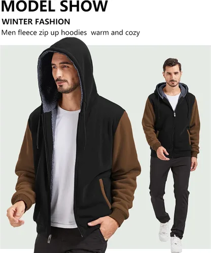 Miniatura 10 de GEEK LIGHTING Sudadera con capucha y cremallera para hombre, forro polar, chaqueta gruesa con capucha para invierno, cálida sudadera atlética