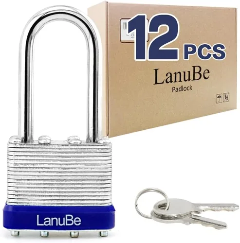 Miniatura 21 de LanuBe Candado laminado de 1-9/16 pulgadas (1.575 in) de largo grillete paquete de 2 llaves iguales, aro de plástico azul, cerraduras a granel