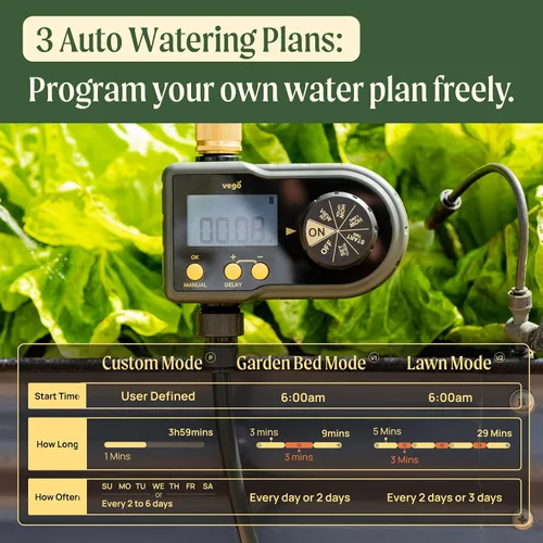 Miniatura 2 de Vego Temporizador de riego con entrada de latón, temporizador de riego para manguera de jardín con retardo de lluvia, riego manual, sistema de riego