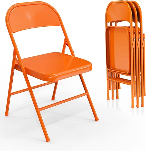Miniatura 16 de VINGLI Sillas plegables con marco de metal de acero, capacidad de 350 libras, duraderas, portátiles y versátiles para uso en interiores y Negro