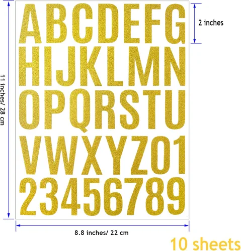 Miniatura 2 de 360 piezas de 10 hojas autoadhesivas de letras mayúsculas con purpurina dorada, letras adhesivas del alfabeto para manualidades, decoración de aula