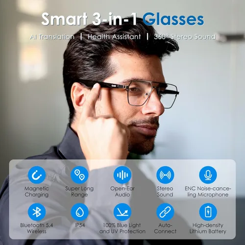Miniatura 2 de GetD Lentes de sol Bluetooth para hombres/mujeres, traductor AI, duración de la batería de 11 horas, lente polarizada, protección UV, control