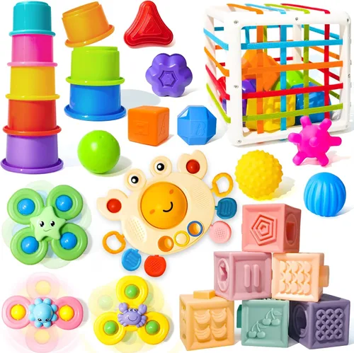 Juguetes Montessori para bebés de 0-3-6-12 meses, juguetes 6 en 1 para bebés de 4, 5, 6, 7, 8, 9 meses, juguetes apilables de bloques para bebés,