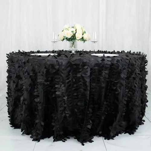 Miniatura 24 de TABLECLOTHSFACTORY - Mantel cuadrado de tela de tafetán de pétalos de hojas 3D de 54 pulgadas, color negro