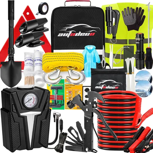 Kit de emergencia para automóvil en carretera, 136 piezas de alta calidad, kit de seguridad de coche resistente, kits de emergencia para automóvil