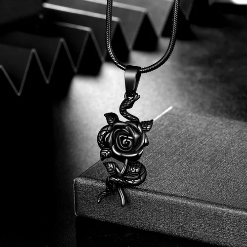 Miniatura 6 de Collar con colgante de corazón de rosa de serpiente, joyería gótica de acero inoxidable para mujer, serpiente animal, cobra, uroboros